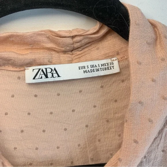Zara Sheer Blush Pink Polka Dot Blouse with Neck Tie, Size S - Picture 3 of 8